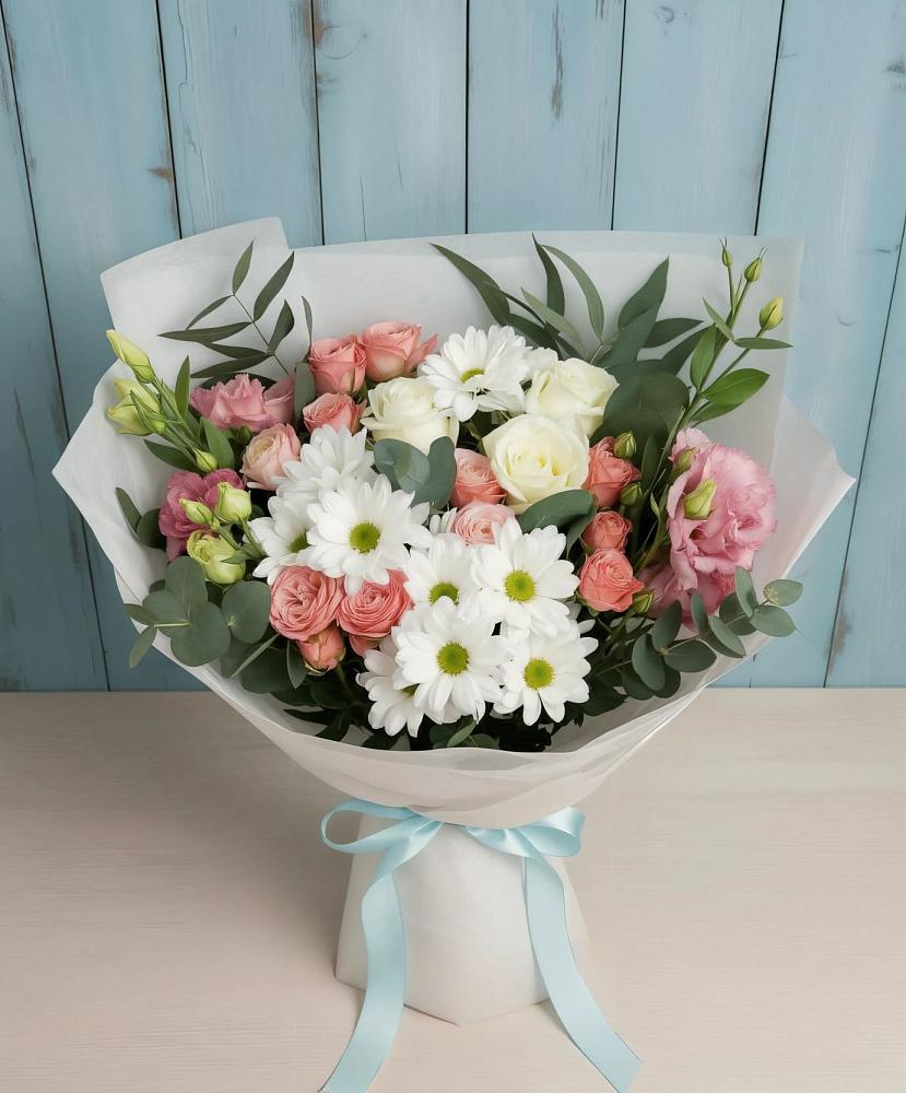 Букет цветов из: Розы, Лизиантусы и Хризантемы в Горбатовке