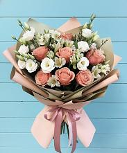 Букет цветов из:  Розы, Альстромерии и Лизиантусы в Горбатовке