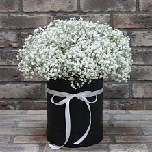 Цветочная композиция из Гипсофила в шляпной коробке в Горбатовке